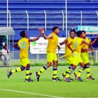 Abahani celebrates a goal