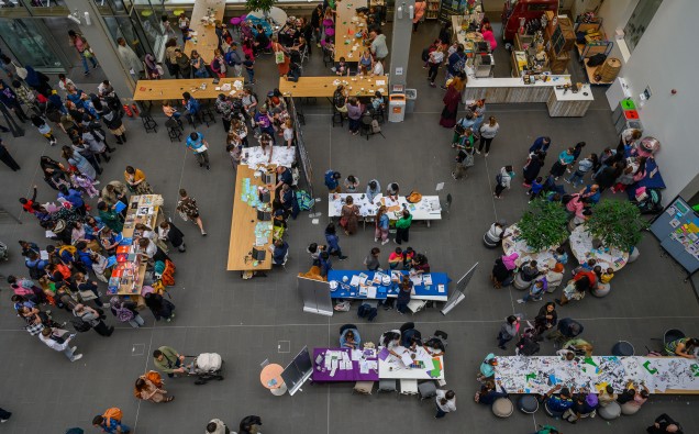 An aerial shot of the Parkside atrium during the BCU Isnpired Family Day