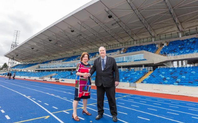 Councillor_Jayne_Francis_and_Professor_Philip_Plowden_on_the_Alexander_Stadium_track__1_