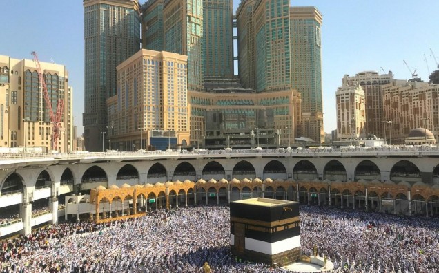 Muslim Hajj pilgrims at Masjid al-Haram in Mecca