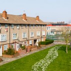 Forecourt of a council housing block in the UK